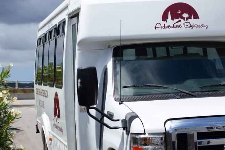 a truck that is sitting on a bus