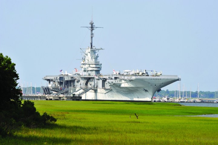 a large ship in the grass
